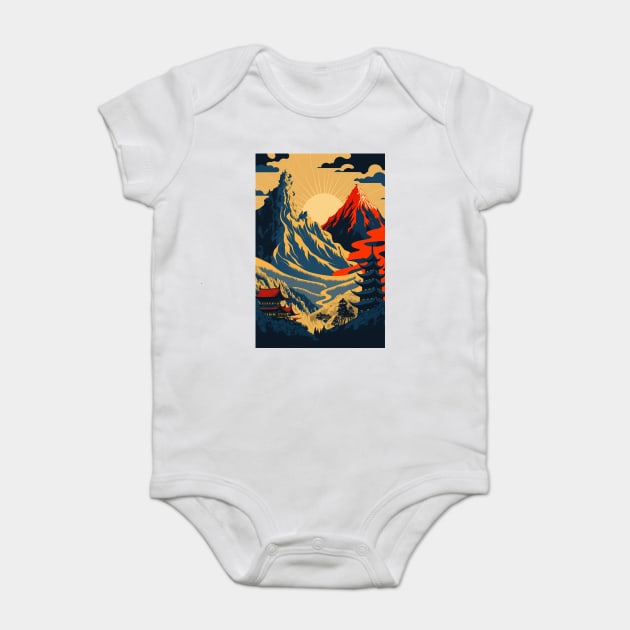 waterfall ukiyo-e style Baby Bodysuit by Darksavage